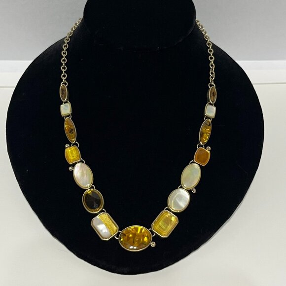 Fall inspired Yellow Orange Brown and Mother of Pearl Necklace 19" - Picture 3 of 9